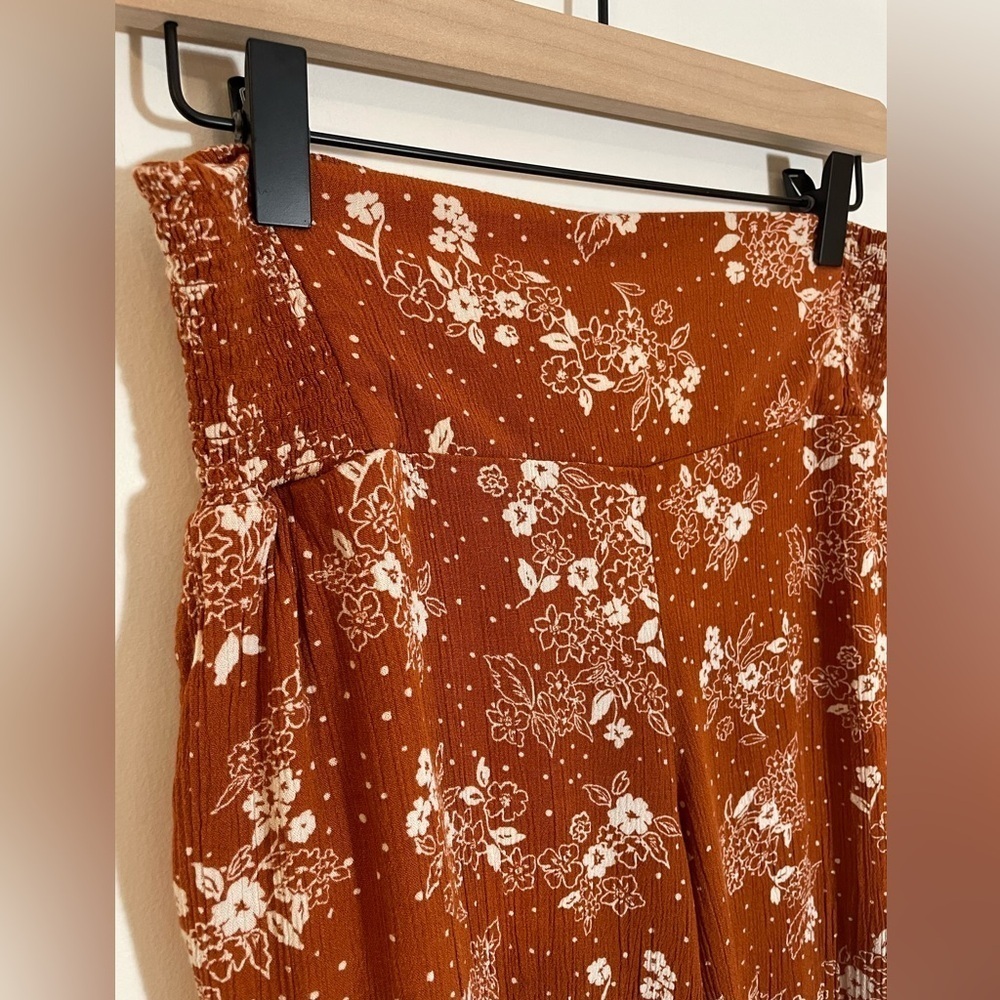 Three Dots Burnt Orange Boho Floral Pull On Wide Leg Pants Stretch 70’s Medium - Picture 3 of 12
